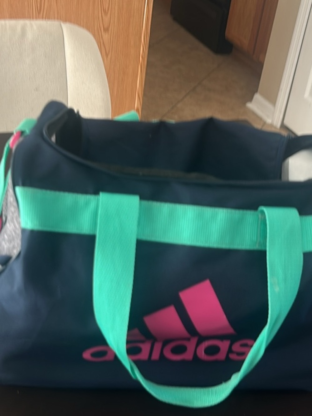 adidas Navy Tote with Teal Handles and Pink Logo